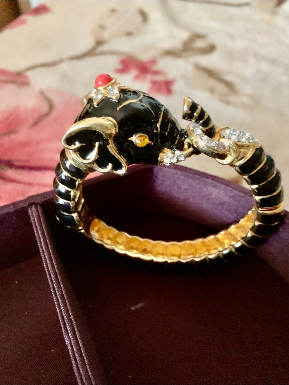 Black and Gold Colots Elephant Bangle Bracelet - Designer Style